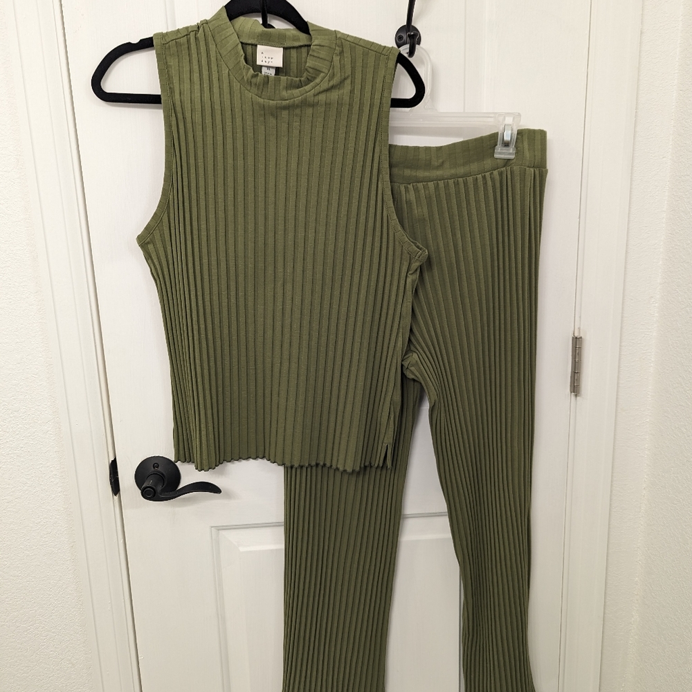 A New Day Green Ribbed Sweater Set
